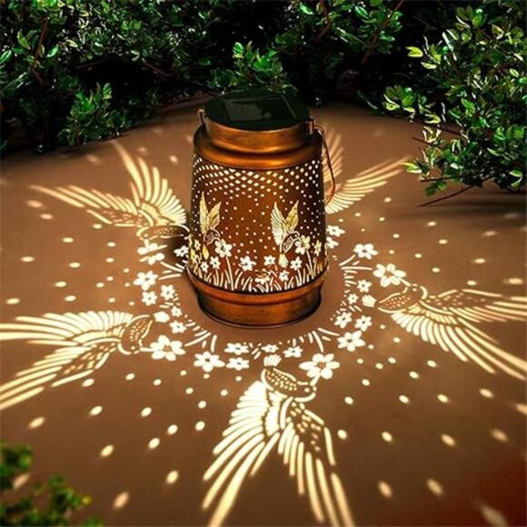 Hummingbird Solar Lantern Outdoor Hanging, Metal Bird Decor Waterproof LED Decor - Picture 7 of 7